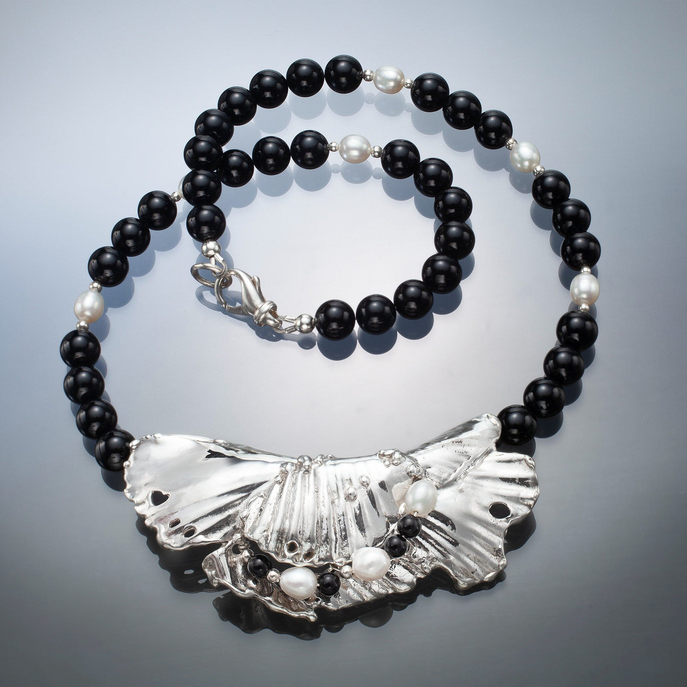 Shell-Design Necklace with Black Onyx Beads & Freshwater Pearls | Photo by Ralph Gabriner