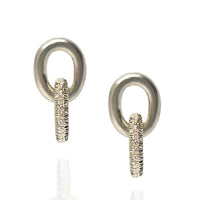 Oval Link Silver and Diamond Pave Earrings