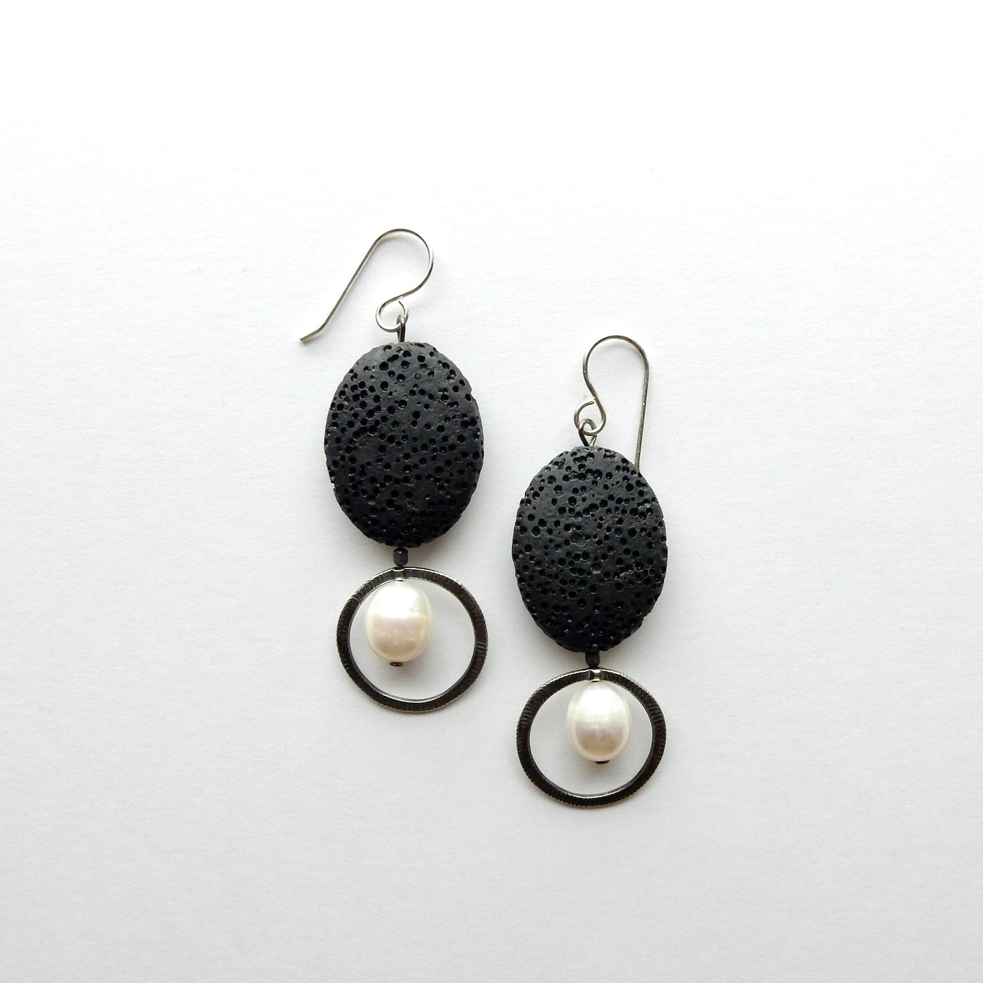 Silver, Lava & Pearl Earrings