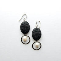Silver, Lava & Pearl Earrings
