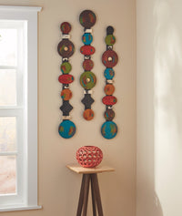 Circle Stick Trio with Red Ovals and Black Squares