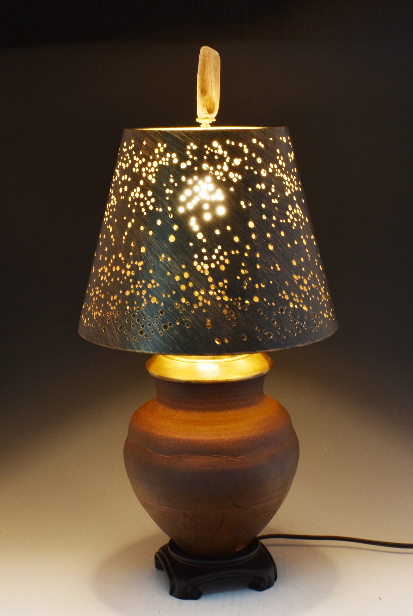 Raku Table Lamp with Steel Shade