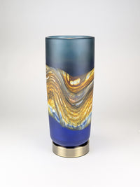 (Satin Strata Pillar Lamp in Sage and Cobalt