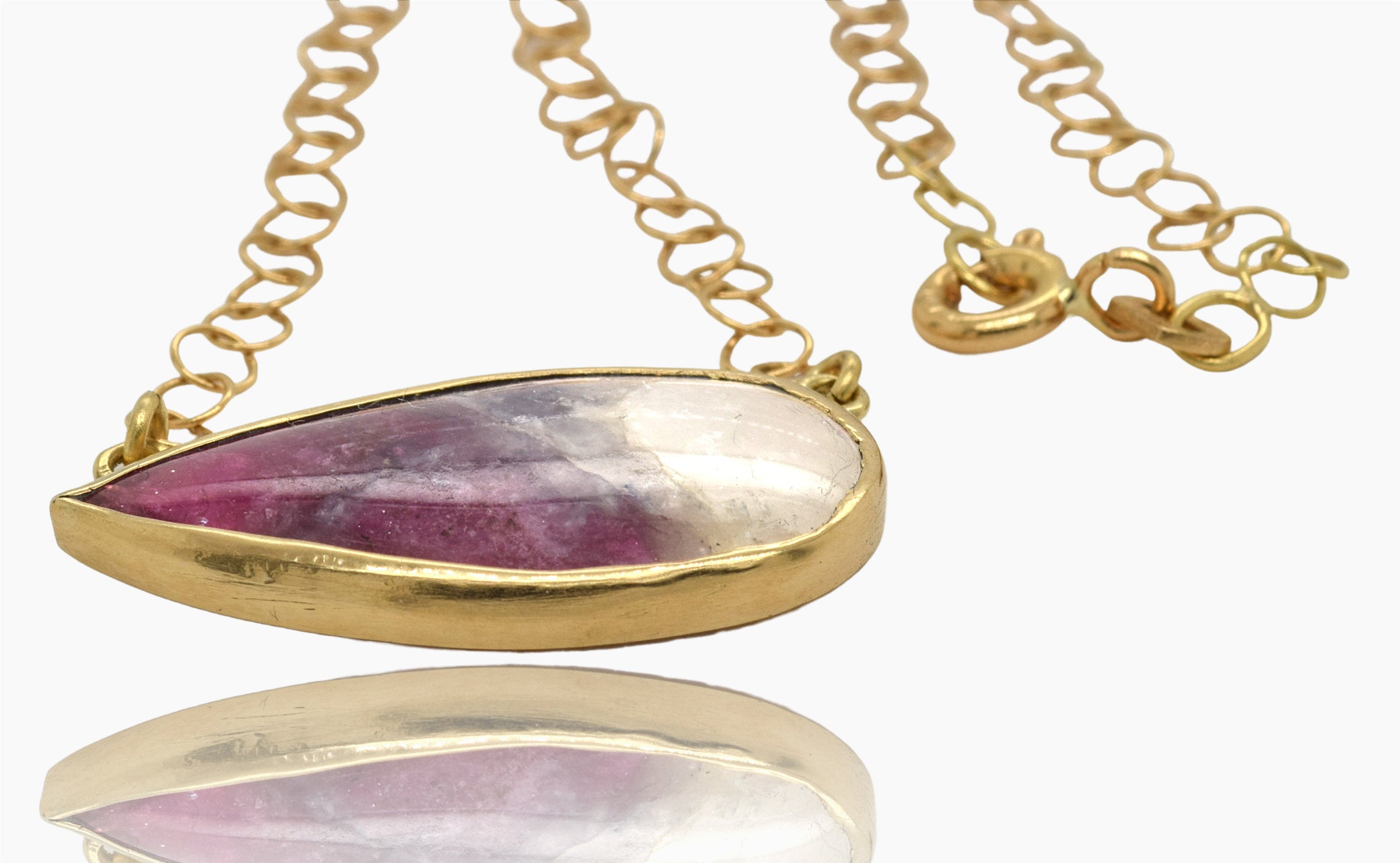 Pink Tourmaline Quartz Gold Necklace
