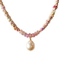 Edison Pearl, Pink Sapphires, and Silk Necklace