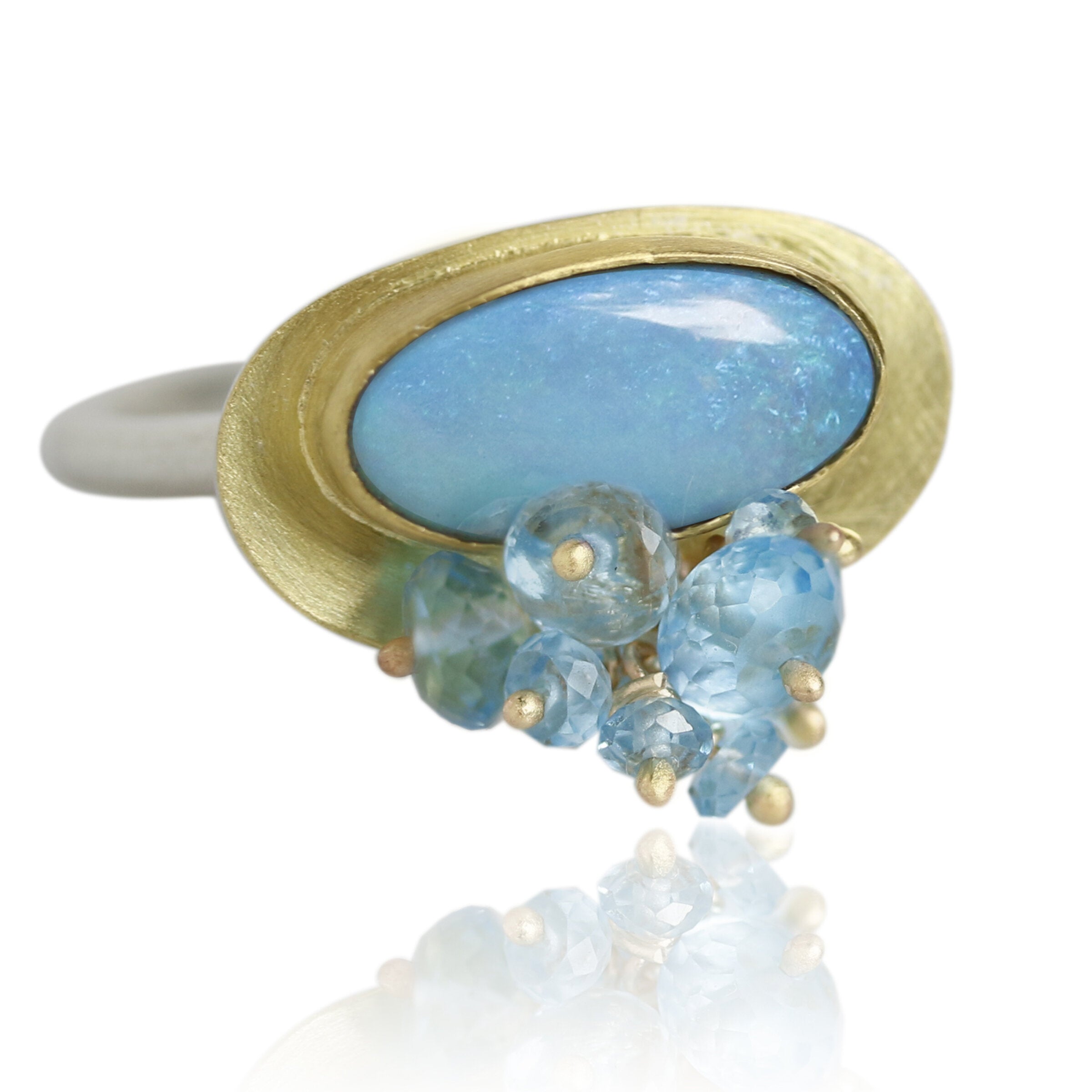 Azure Blue and Green Opal Ring with Fringe