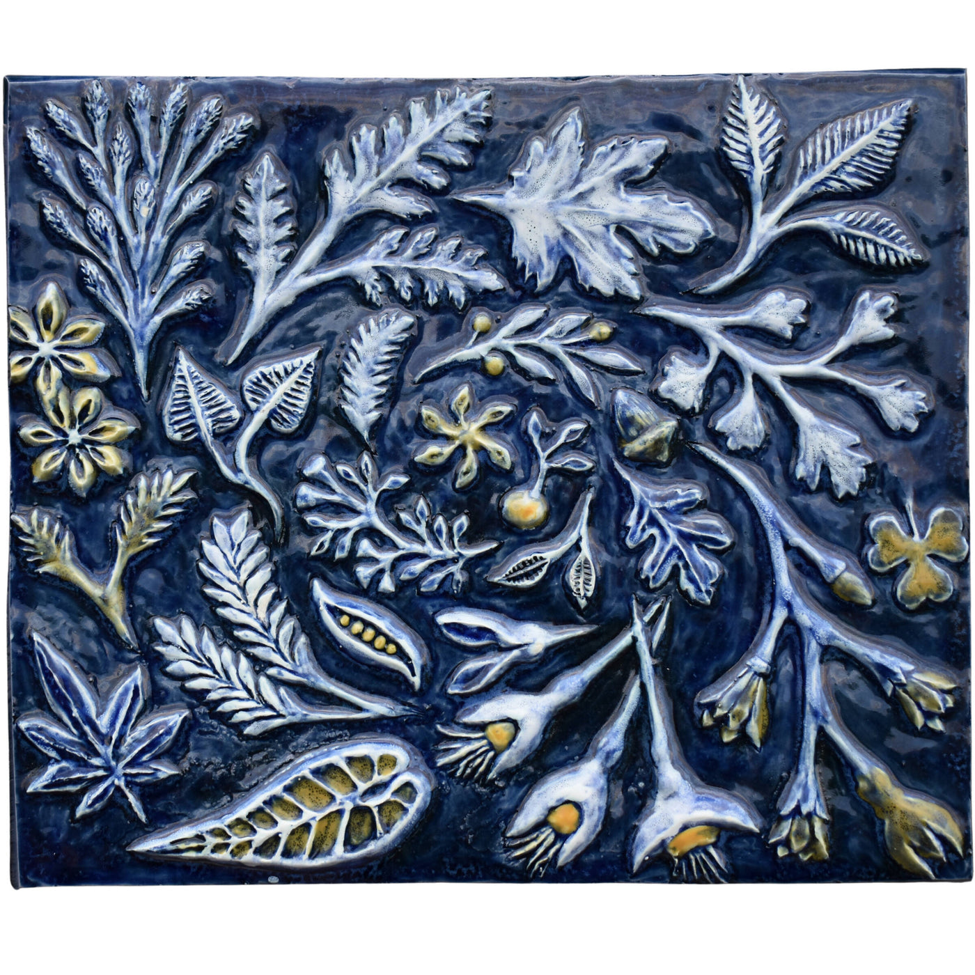 Spiral of Leaves in Sapphire Blue, White and Yellow