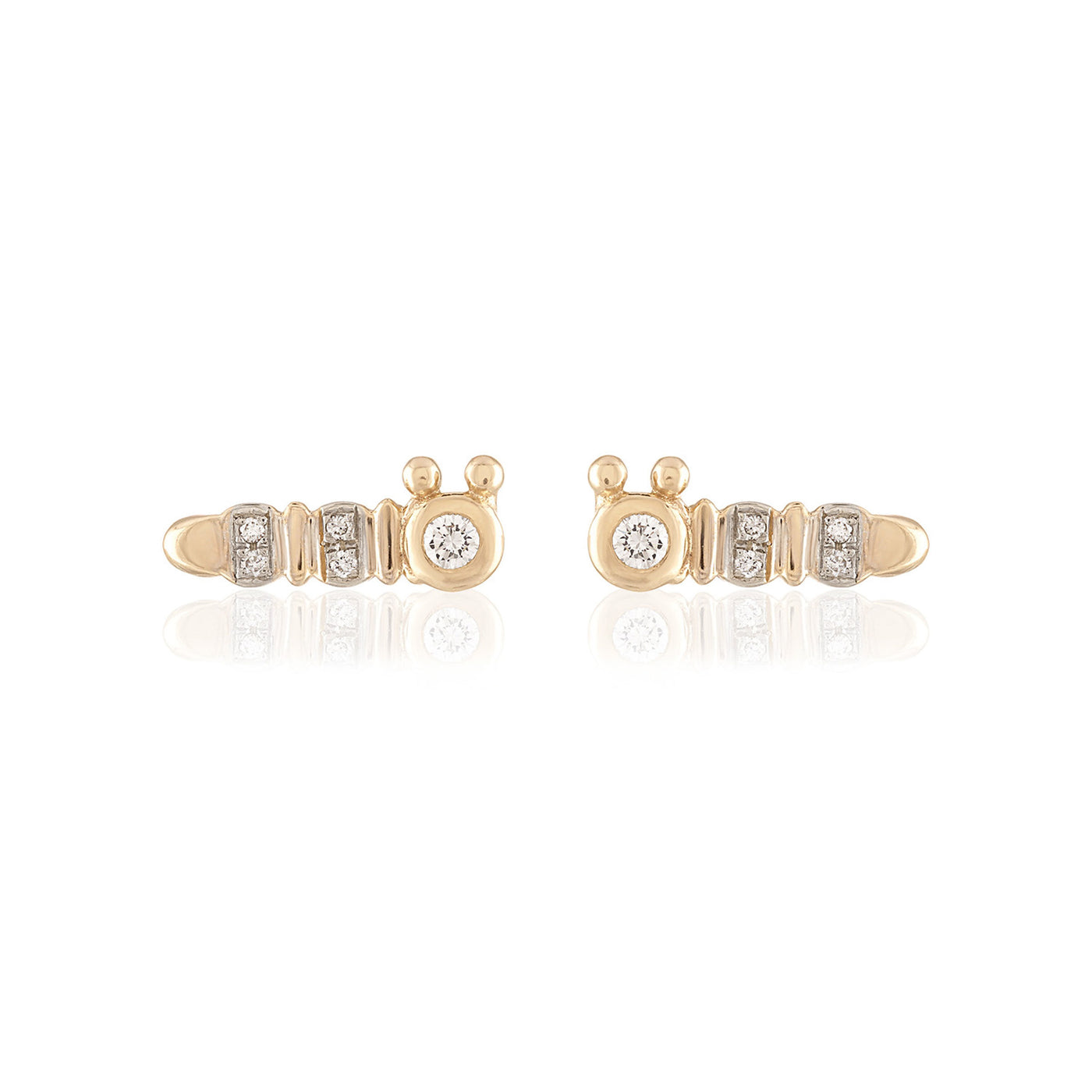 14k Yellow Gold Diamond Pave Caterpillar Stud Earrings