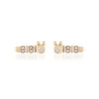 14k Yellow Gold Diamond Pave Caterpillar Stud Earrings