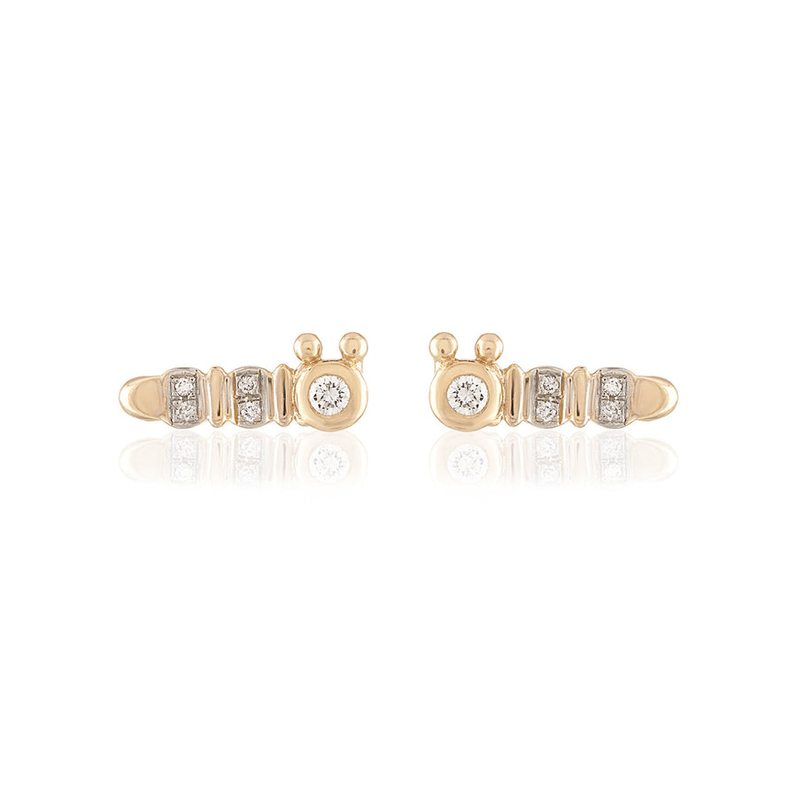 14k Yellow Gold Diamond Pave Caterpillar Stud Earrings