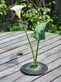 Tricolor lens vase with lily. Size large.