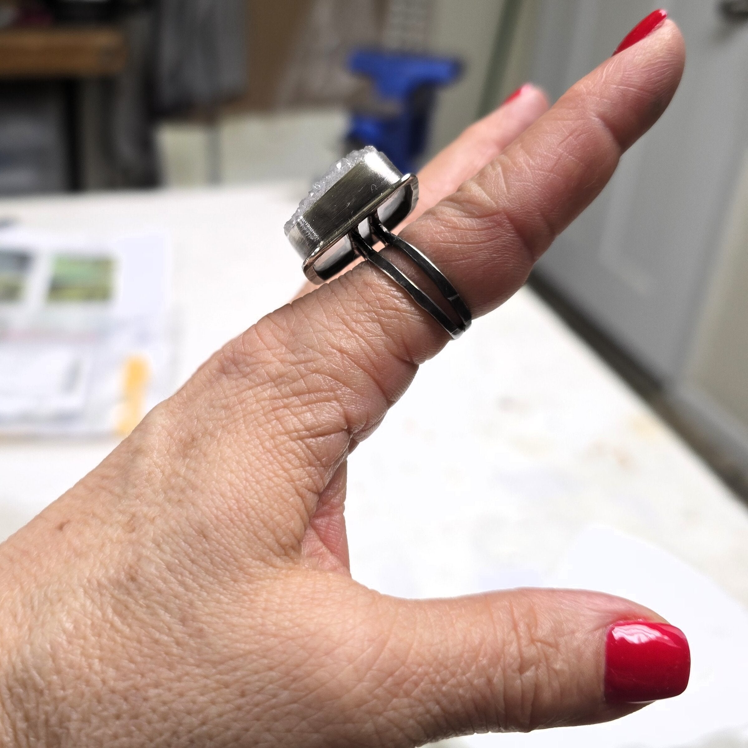 Oxidized Sterling Square Crystal Ring