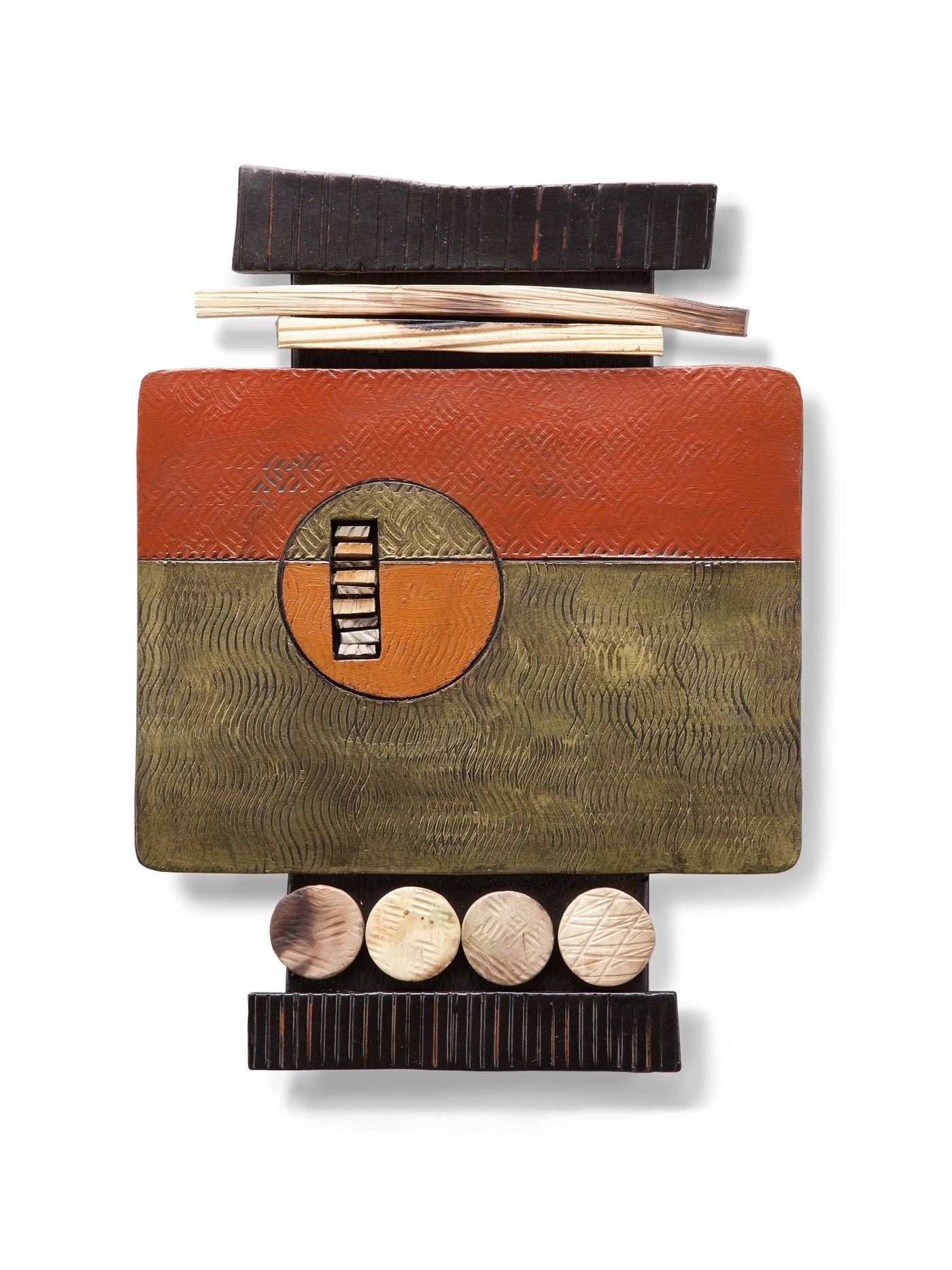Burnt Umber, Ochre, and Green Tile Shard