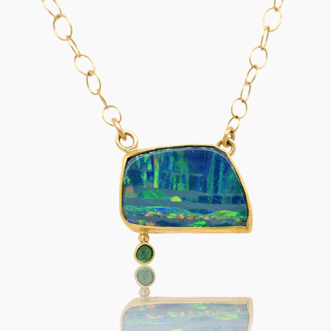Boulder Opal and Emerald Gold Necklace