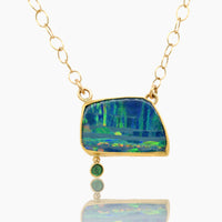 Boulder Opal and Emerald Gold Necklace