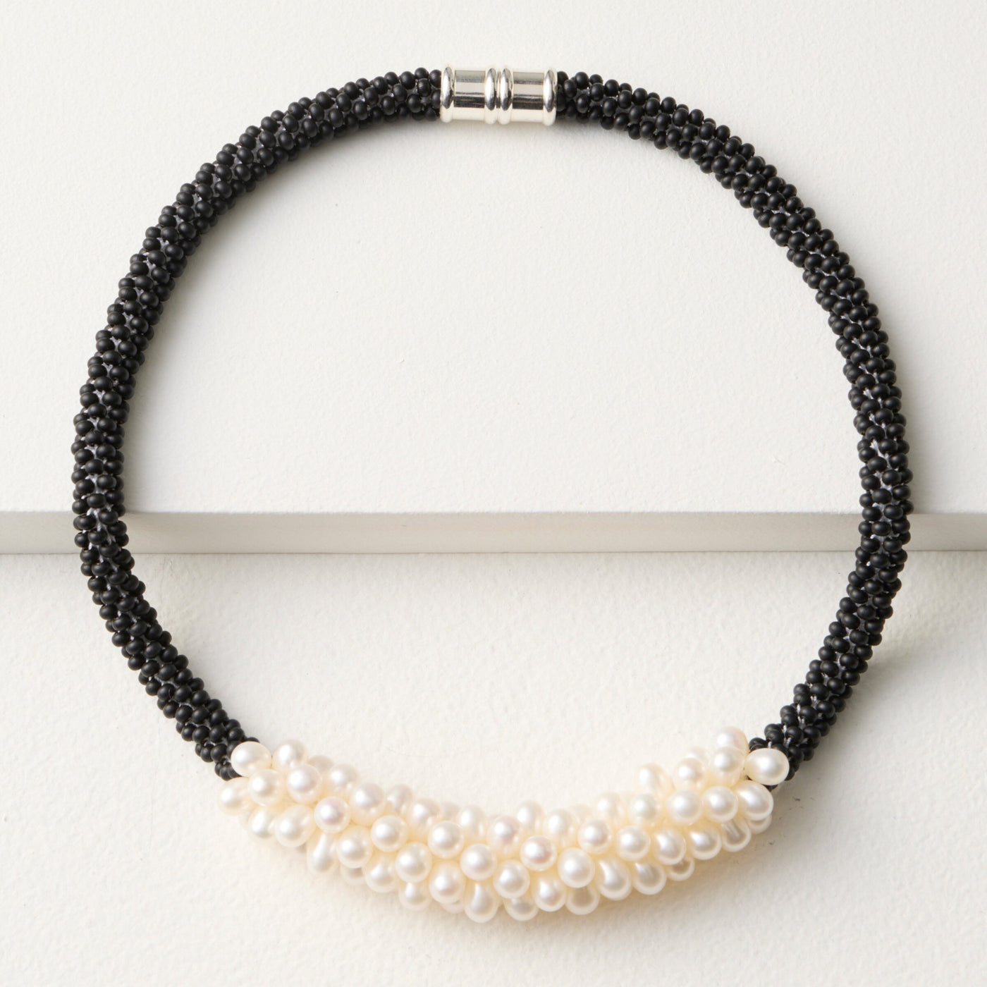 Matte Black & Pearl Crochet Necklace