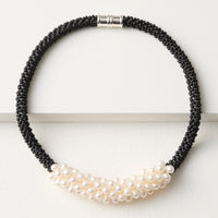 Matte Black & Pearl Crochet Necklace
