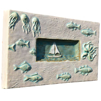 Sail Boat Marine Tile in White Matte and Antique Teal Gloss Glazes