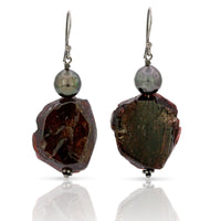 Black Tahitian Pearl & Garnet Slice Earrings