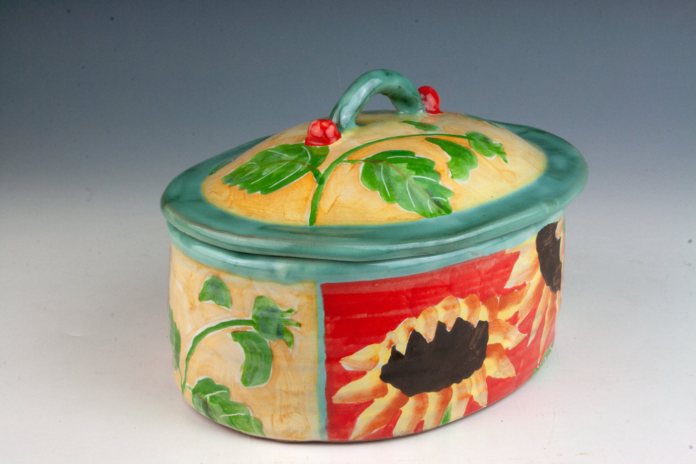 Sunflower Oval Dish with Lid