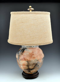 Saggar-Fired Stoneware Lamp with Burlap Shade