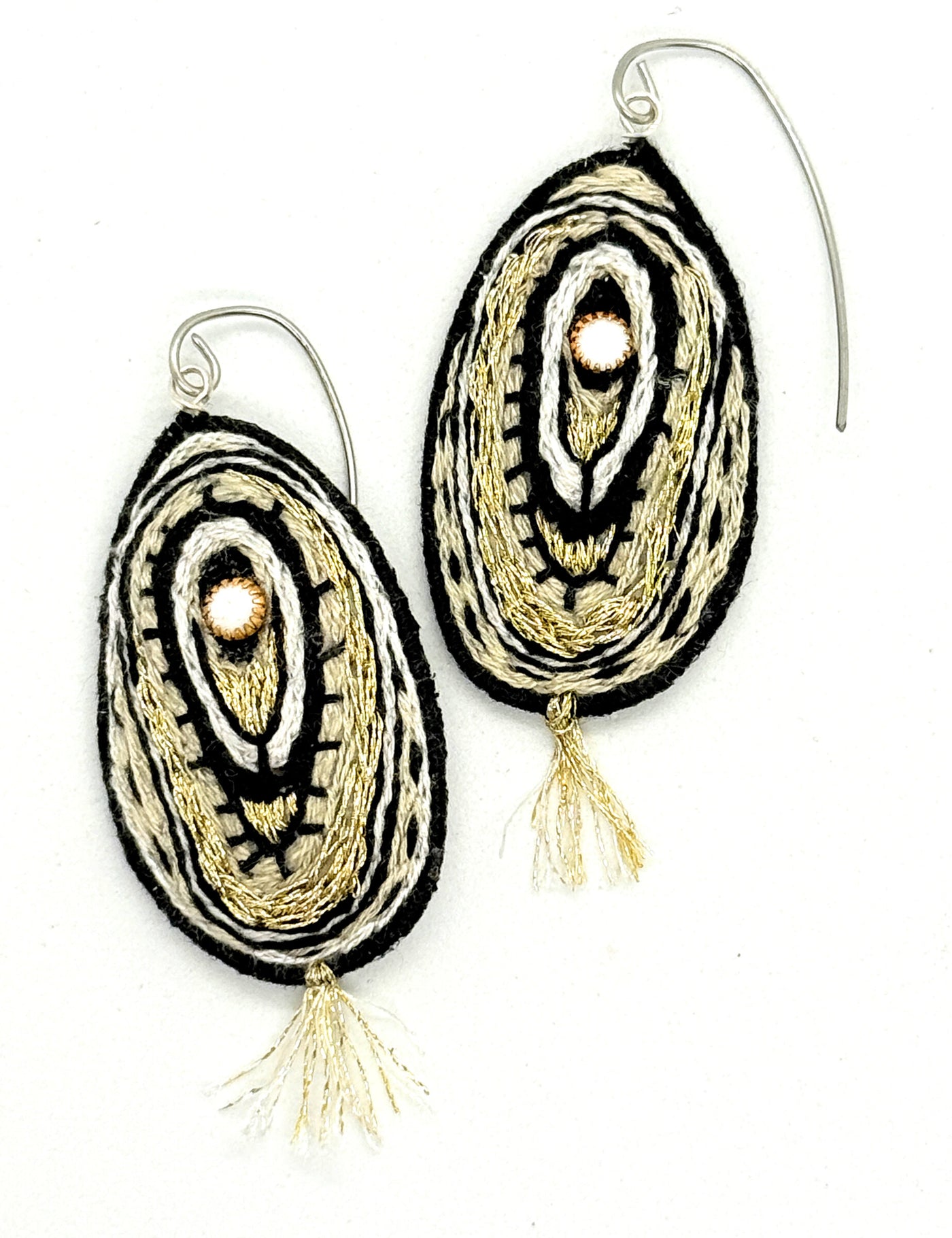 Vintage Stone Embroidered Earrings