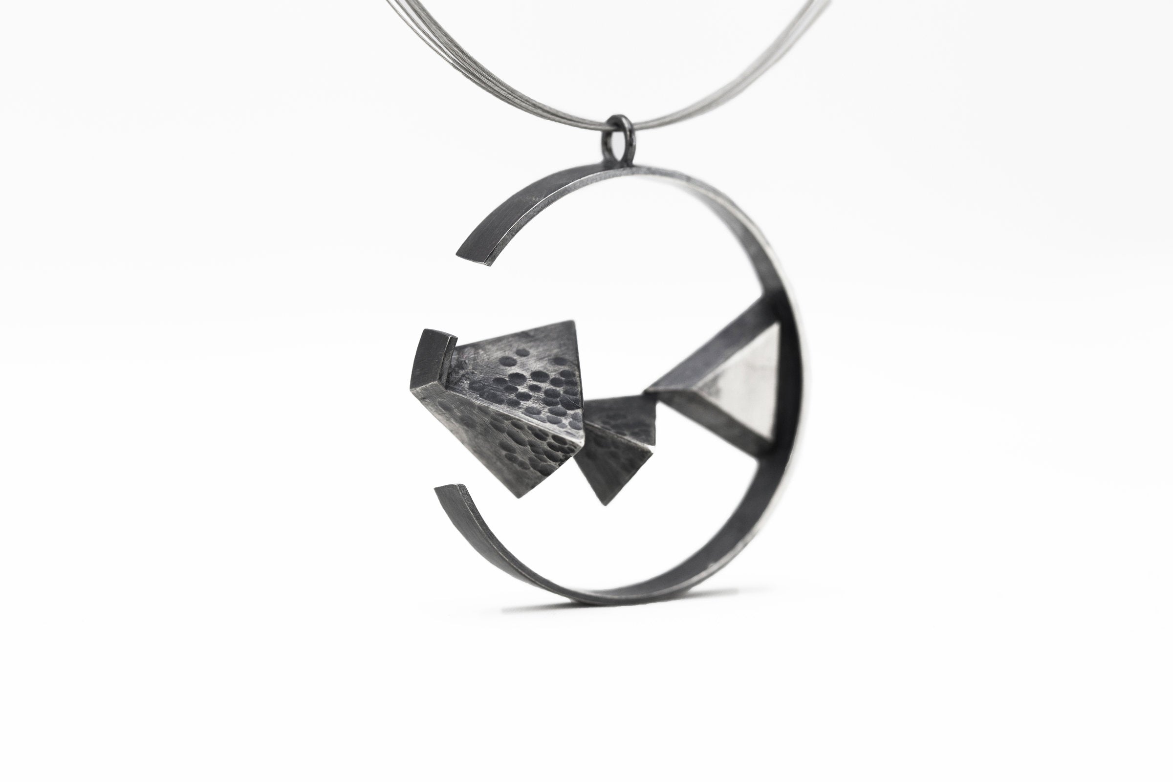 Oxidized Circled Triangles Necklace