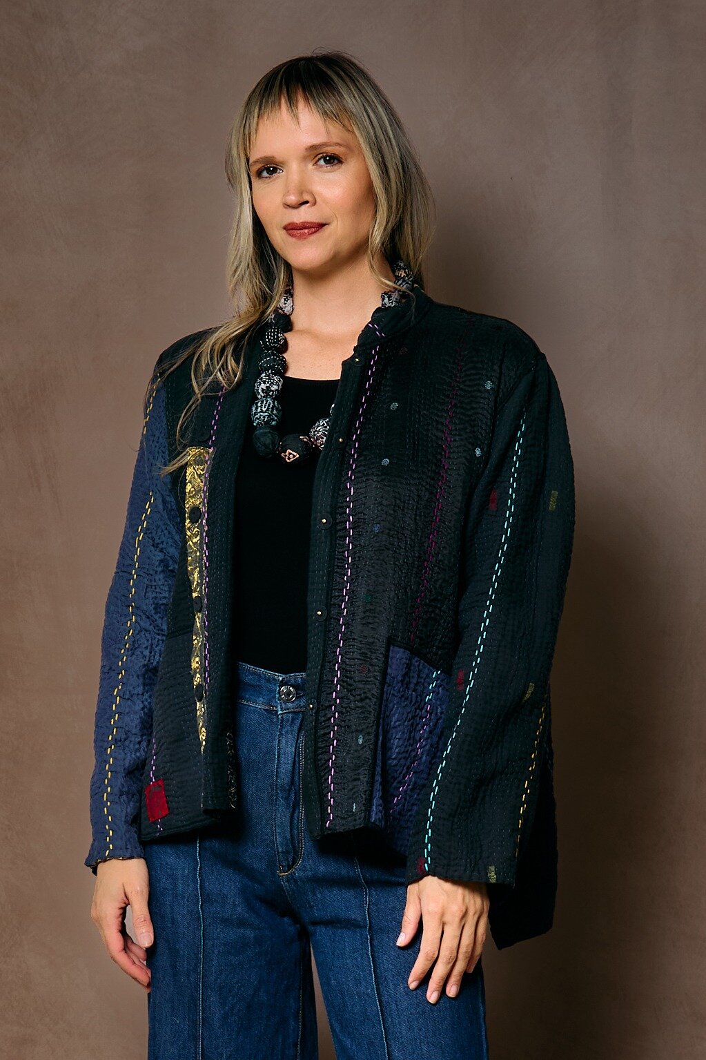Jewel Woven with Vertical Patch Kantha Jacket