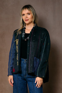 Jewel Woven with Vertical Patch Kantha Jacket