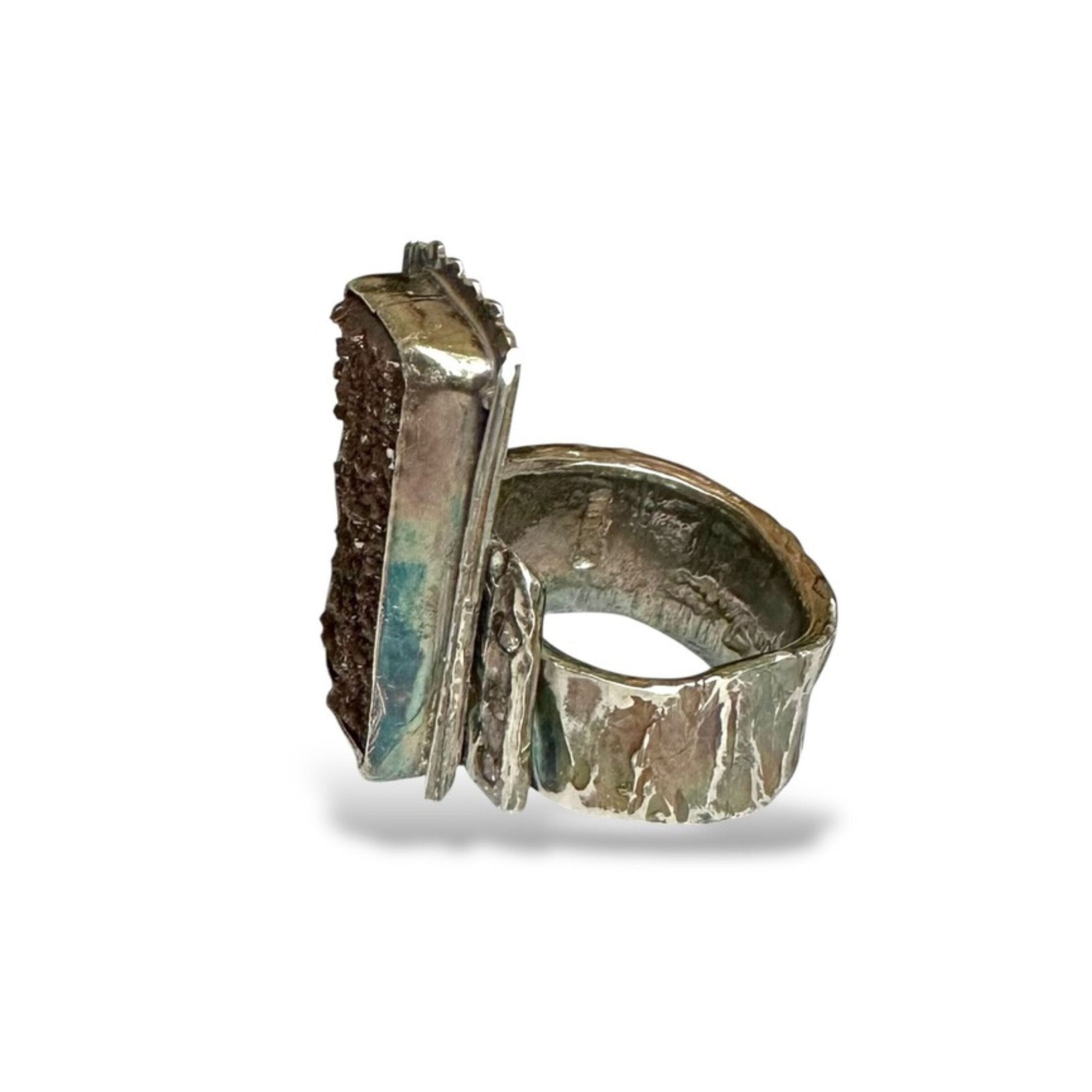 Petrified Wood Druzy Statement Ring