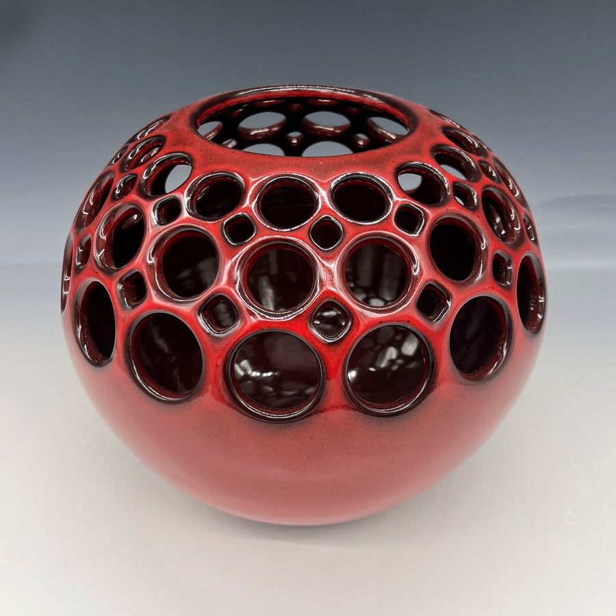 Red Demi Pierced Orb Vase