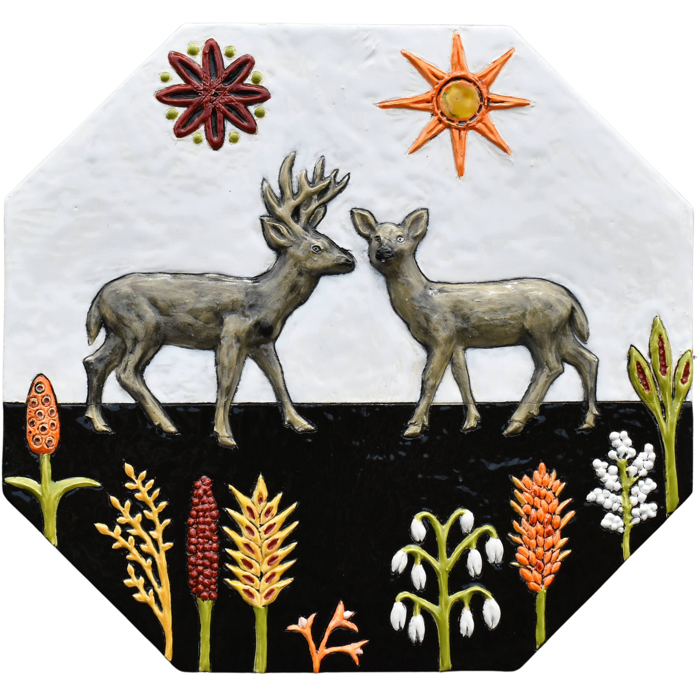 Dear Deer Ceramic Wall Sculpture Tile in Black & White