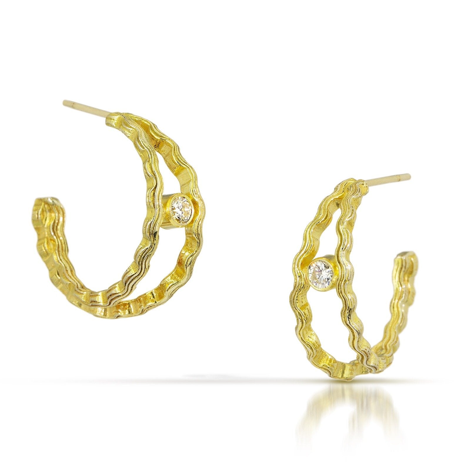 18k Gold & Diamond Wave Hoops