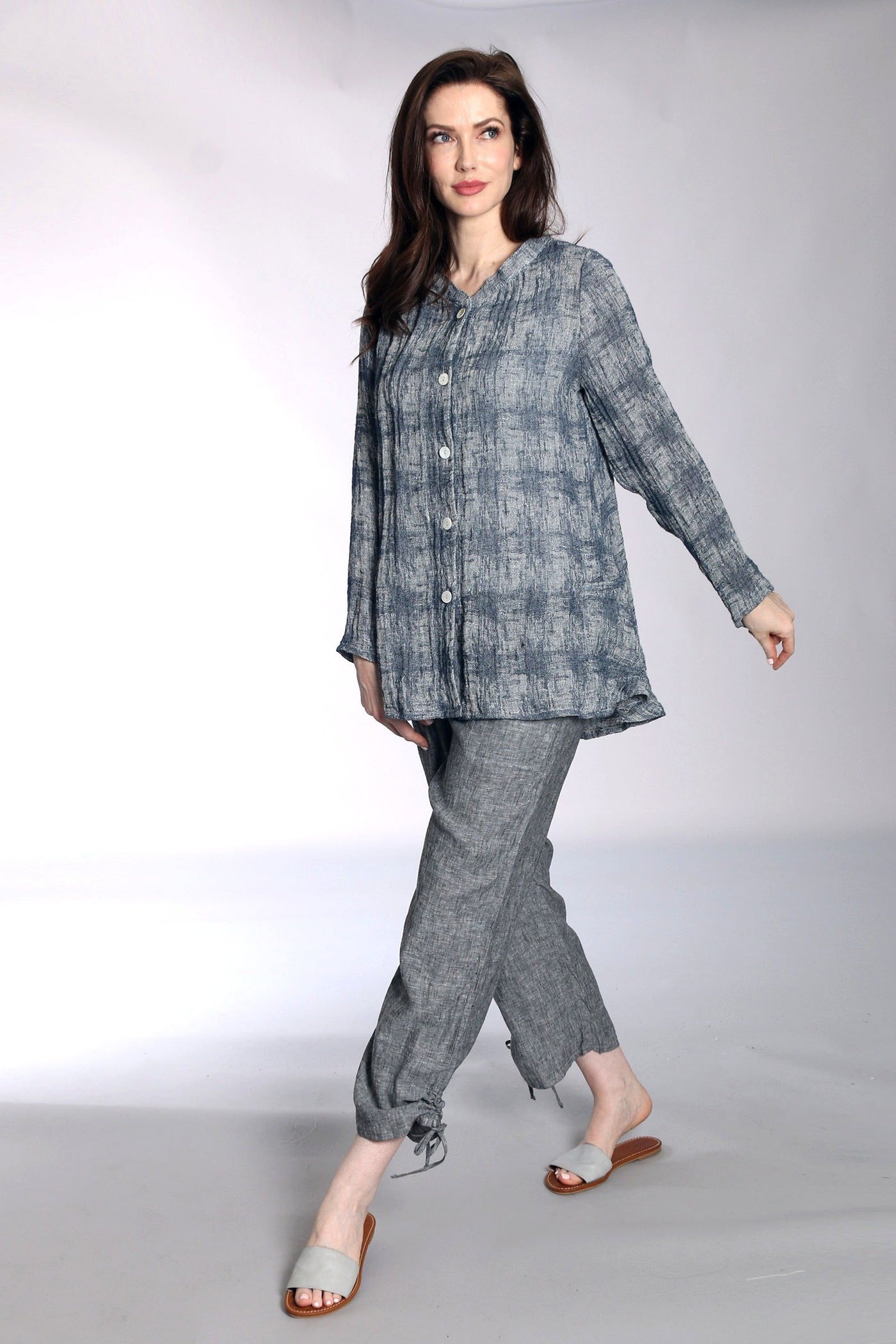 Linen Houndstooth Jacquard Shirt Jacket