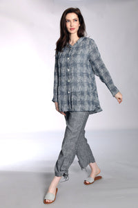 Linen Houndstooth Jacquard Shirt Jacket