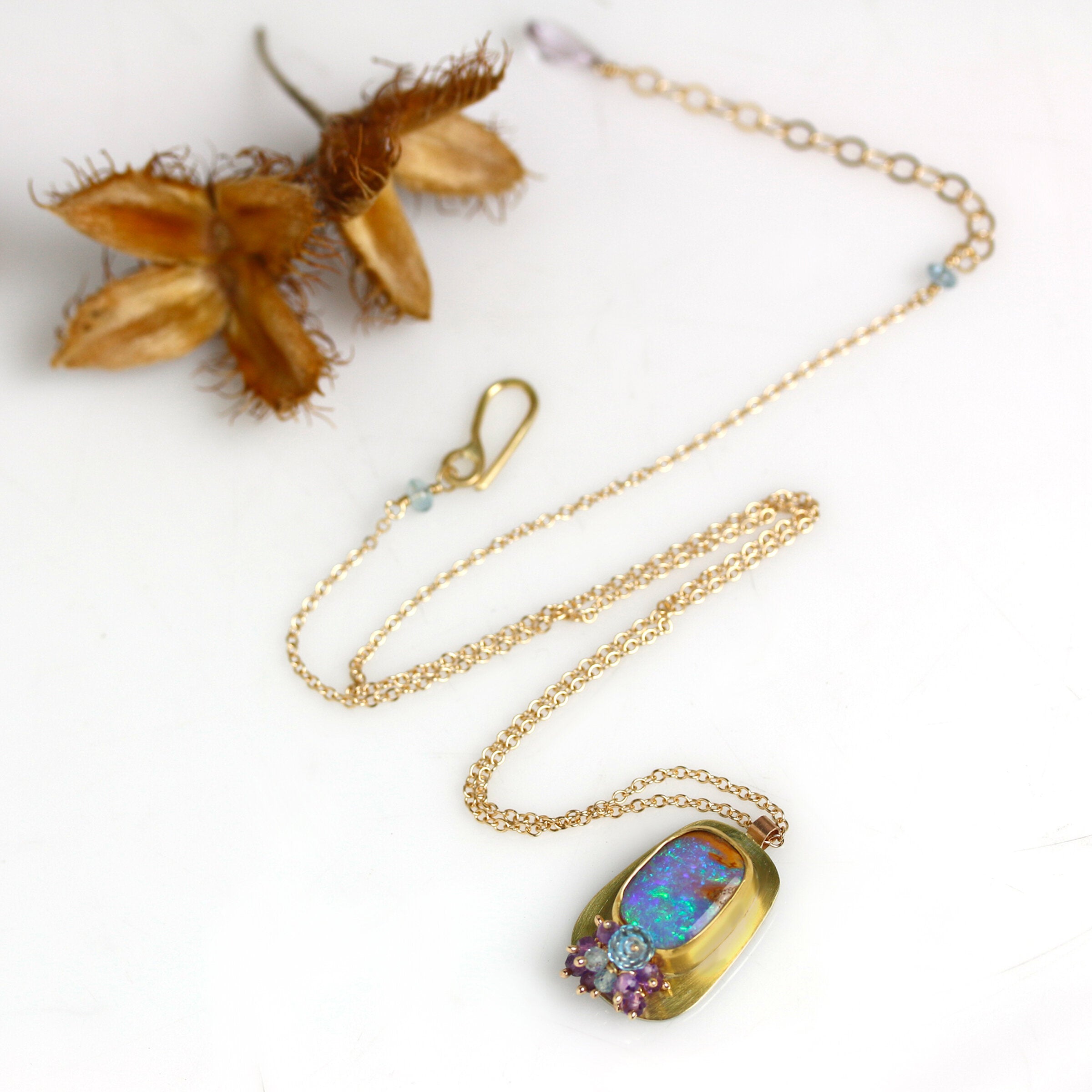 Lavender Boulder Opal & Sapphire Cluster Pendant