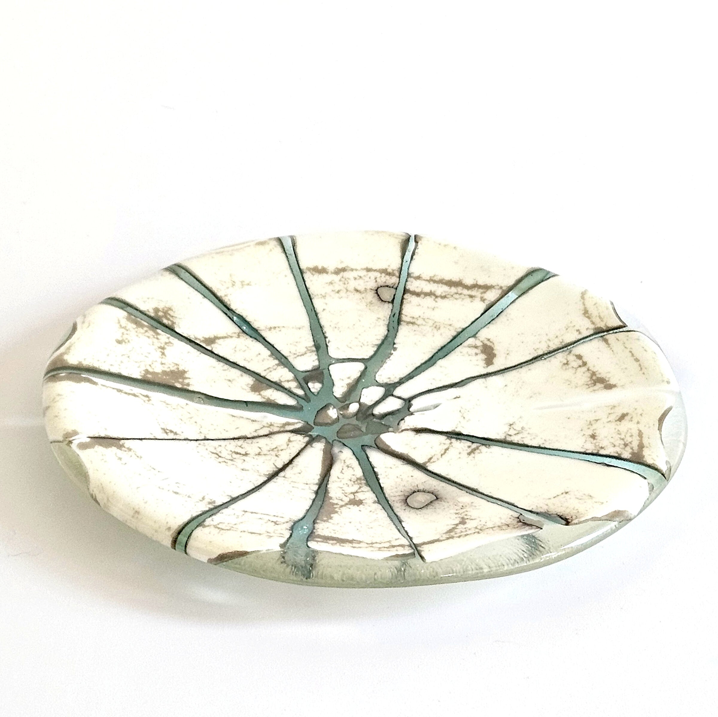 Cream and Light Aqua Sculptural Glass Bowl - Resilience Series