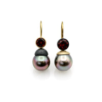 Tahitian Pearl & Red Garnet Earrings