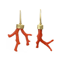 Asymmetrical Red Coral Branch Earrings