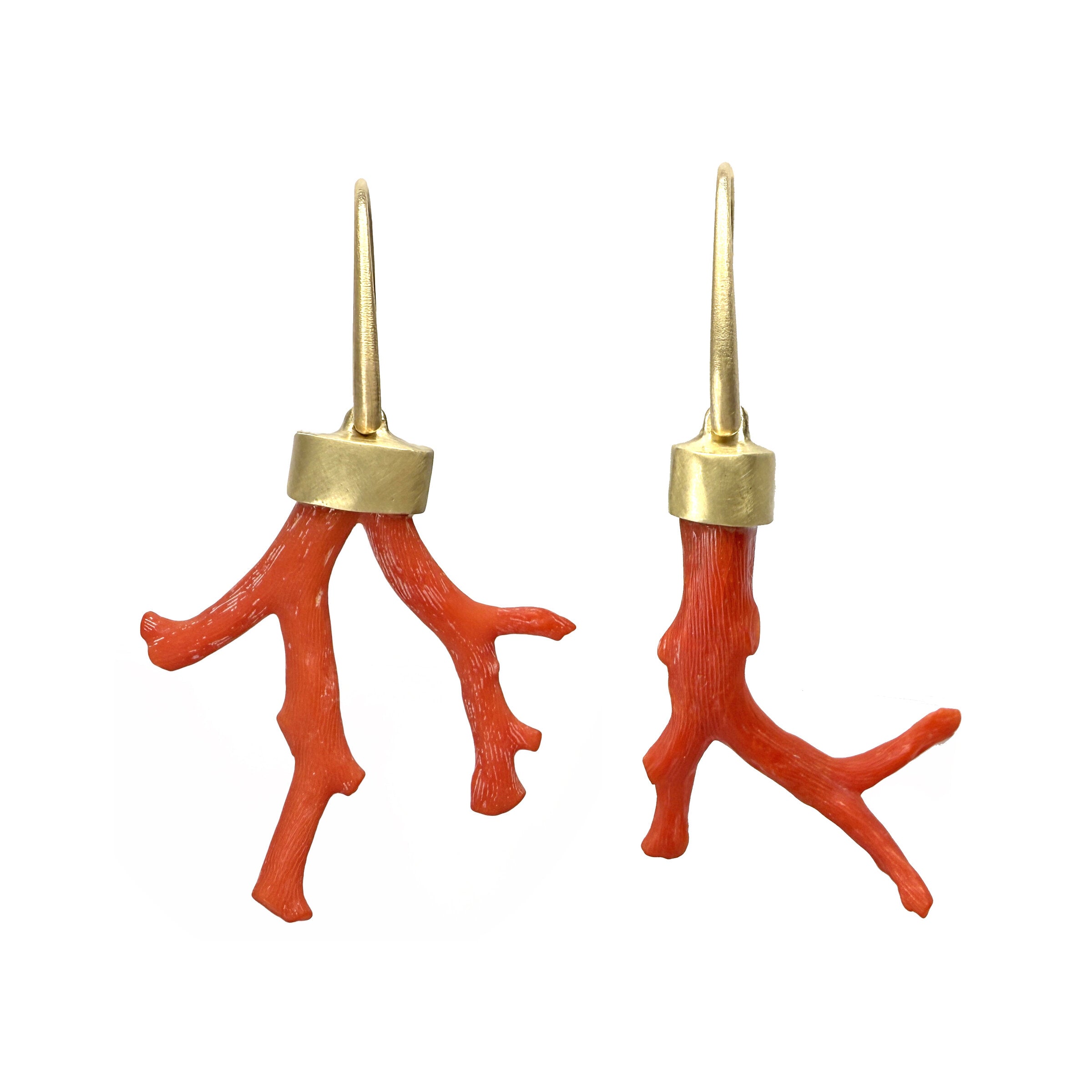 Asymmetrical Red Coral Branch Earrings