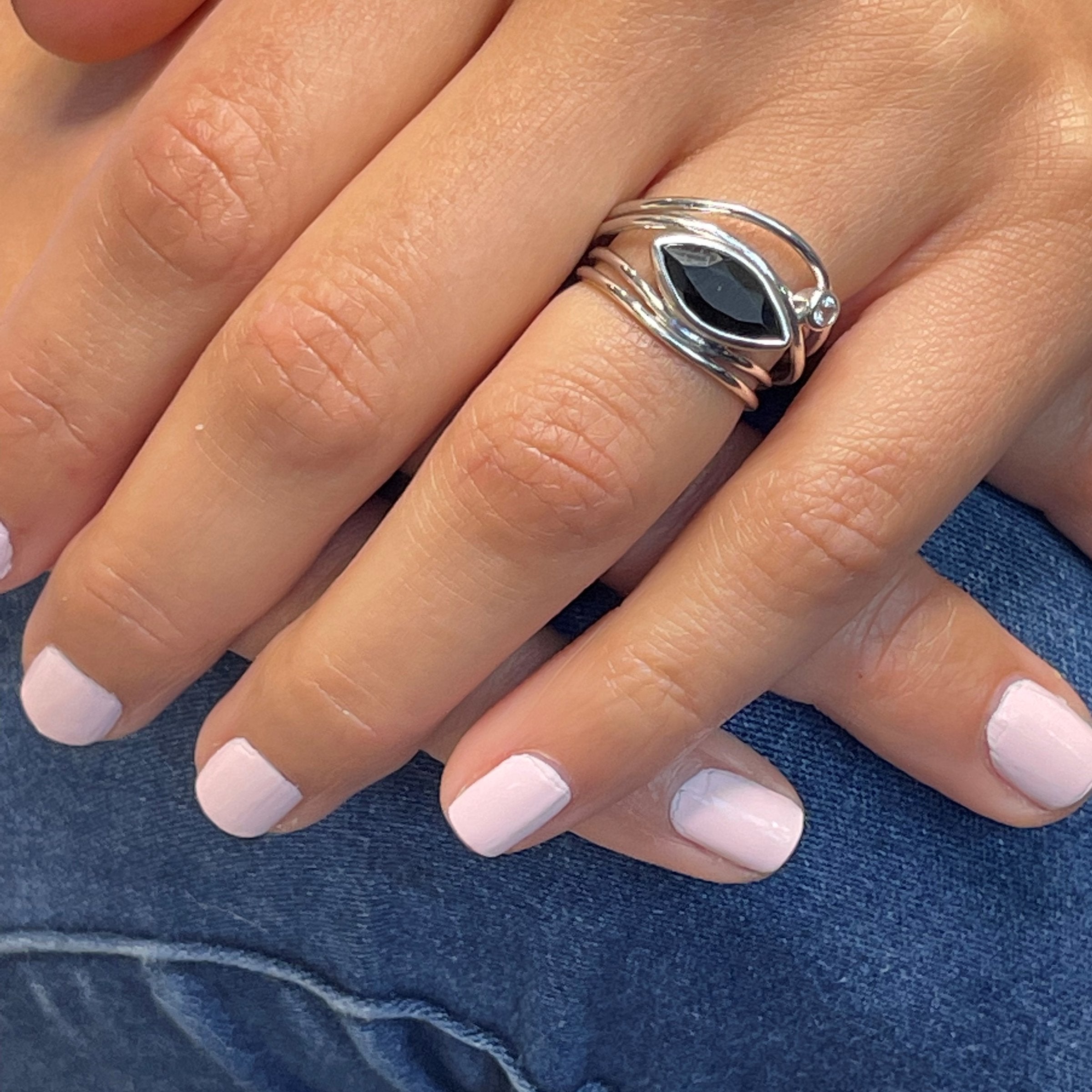 Silver & Black Spinel East West Ring