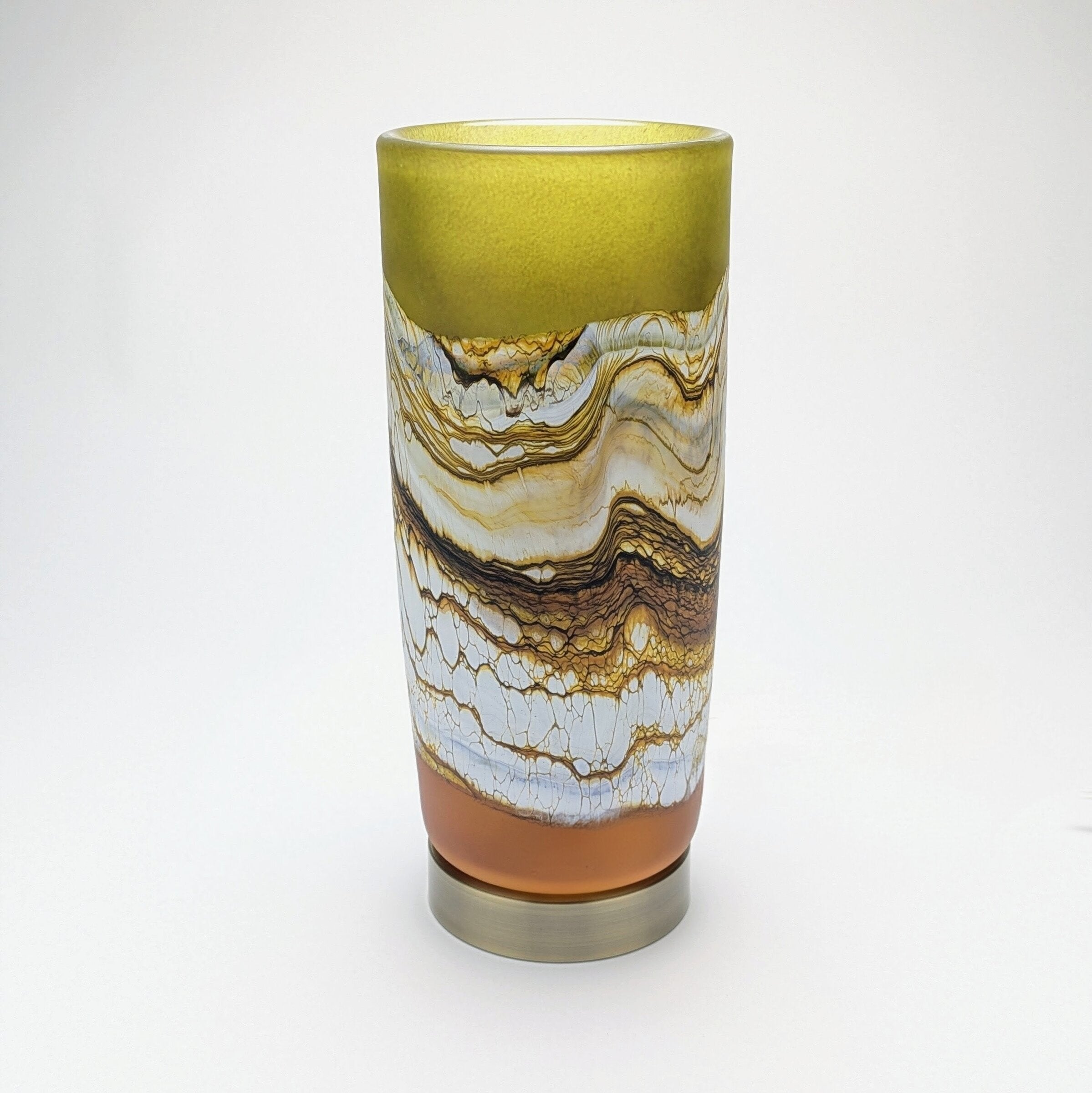 Satin Strata Pillar Lamp in Lime and Tangerine