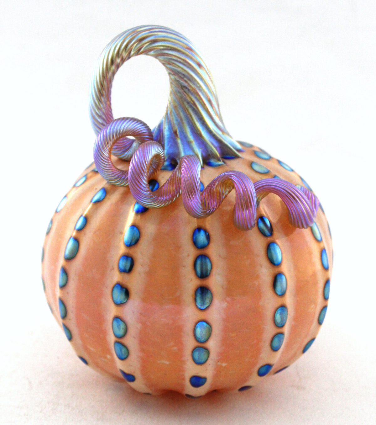 Peach Pumpkin with Iridescent Blue Dots