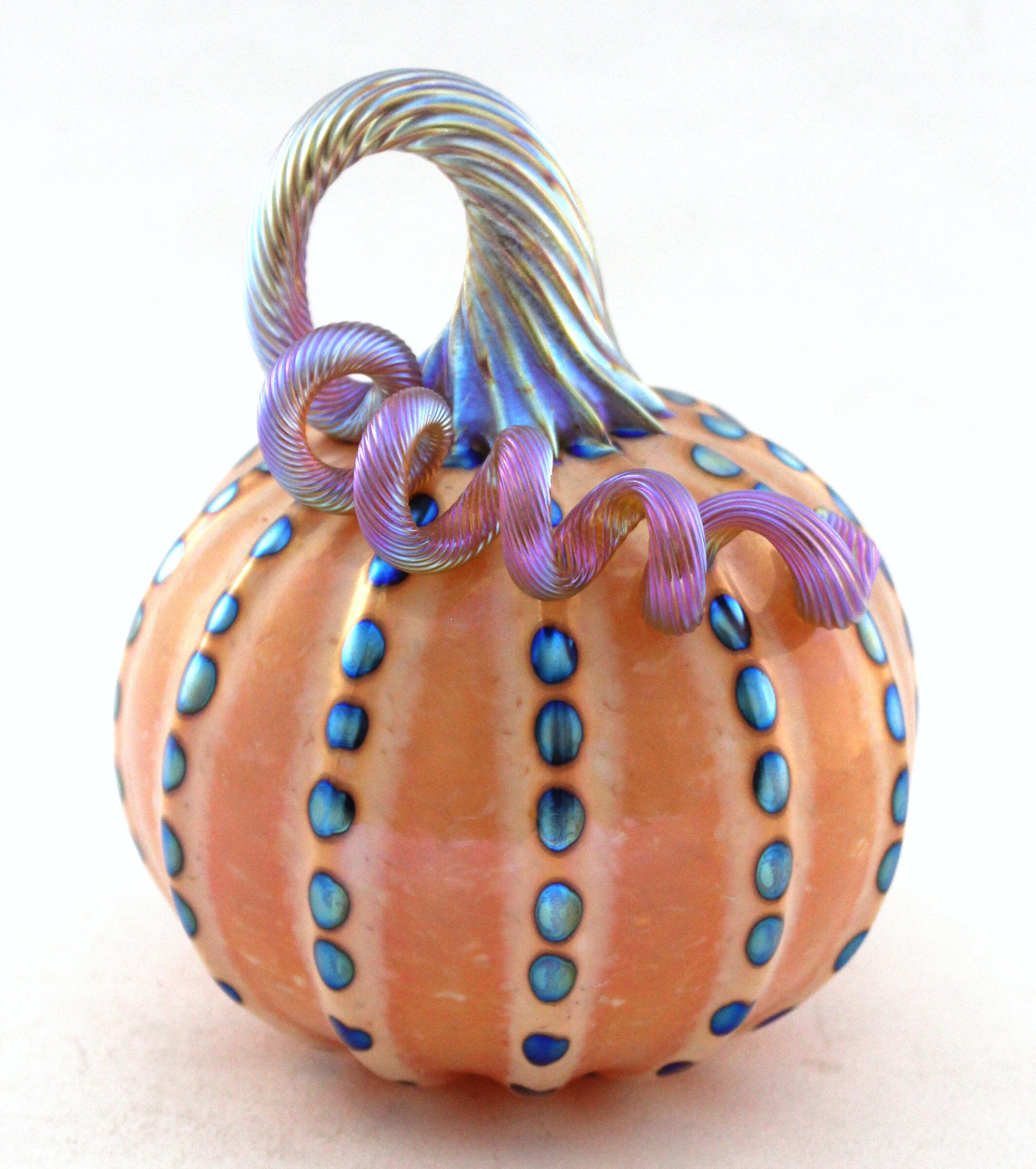 Peach Pumpkin with Iridescent Blue Dots