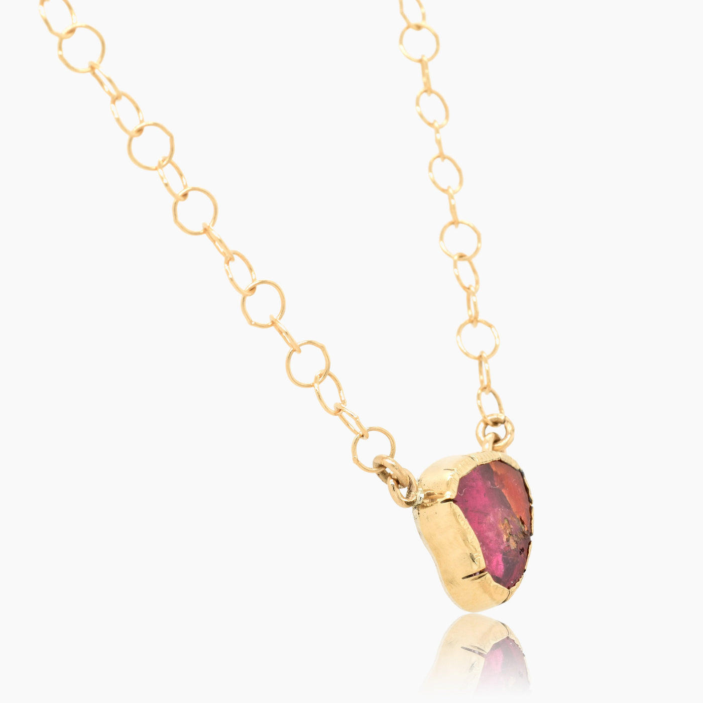 Bright Pink Tourmaline Gold Necklace