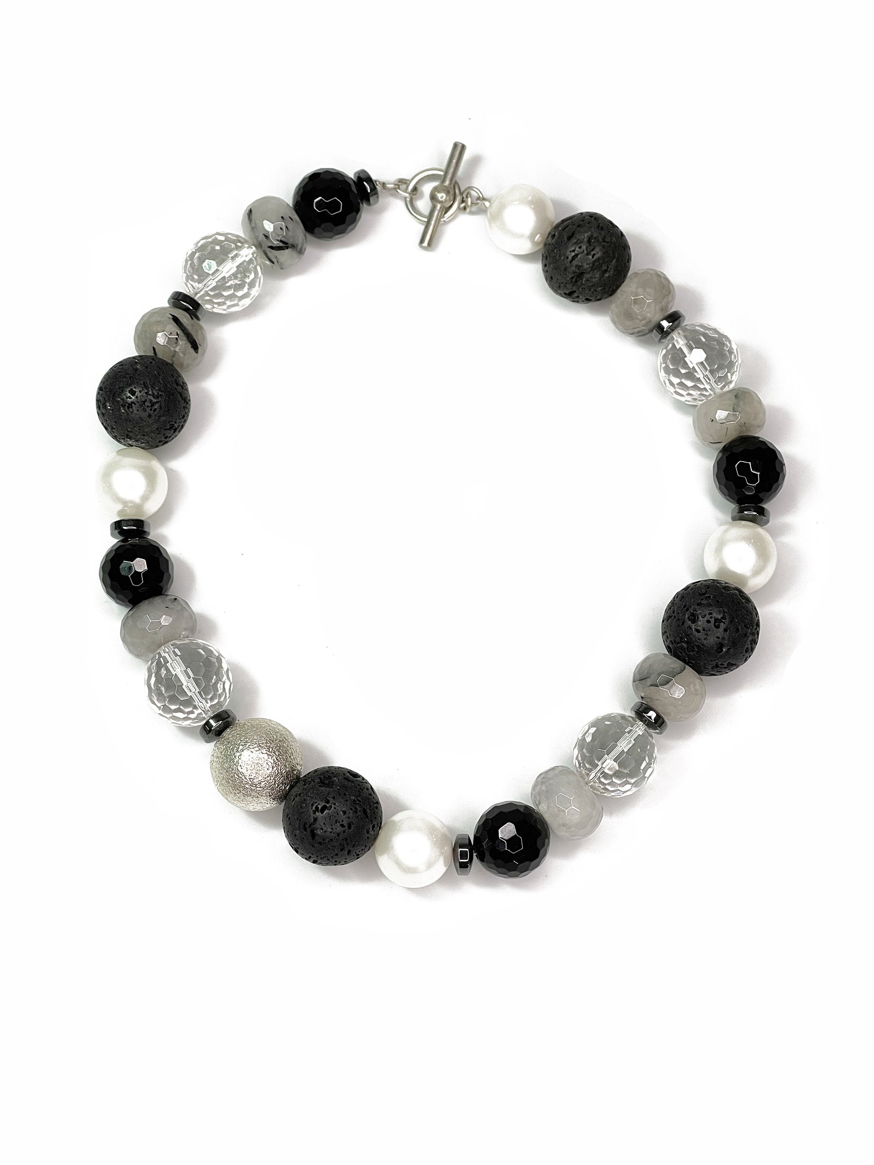 Lava Rock, Onyx & Crystal Ball Necklace