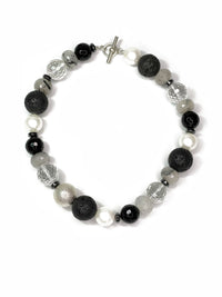 Lava Rock, Onyx & Crystal Ball Necklace