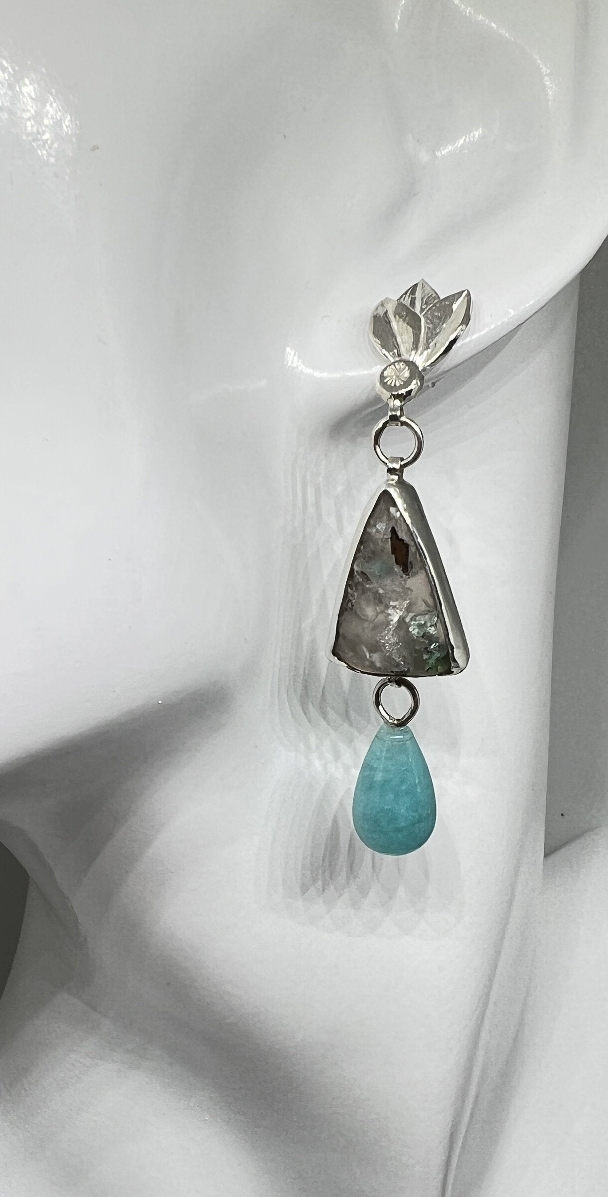 Triple Leaf Confetti Chrysocolla Earrings II
