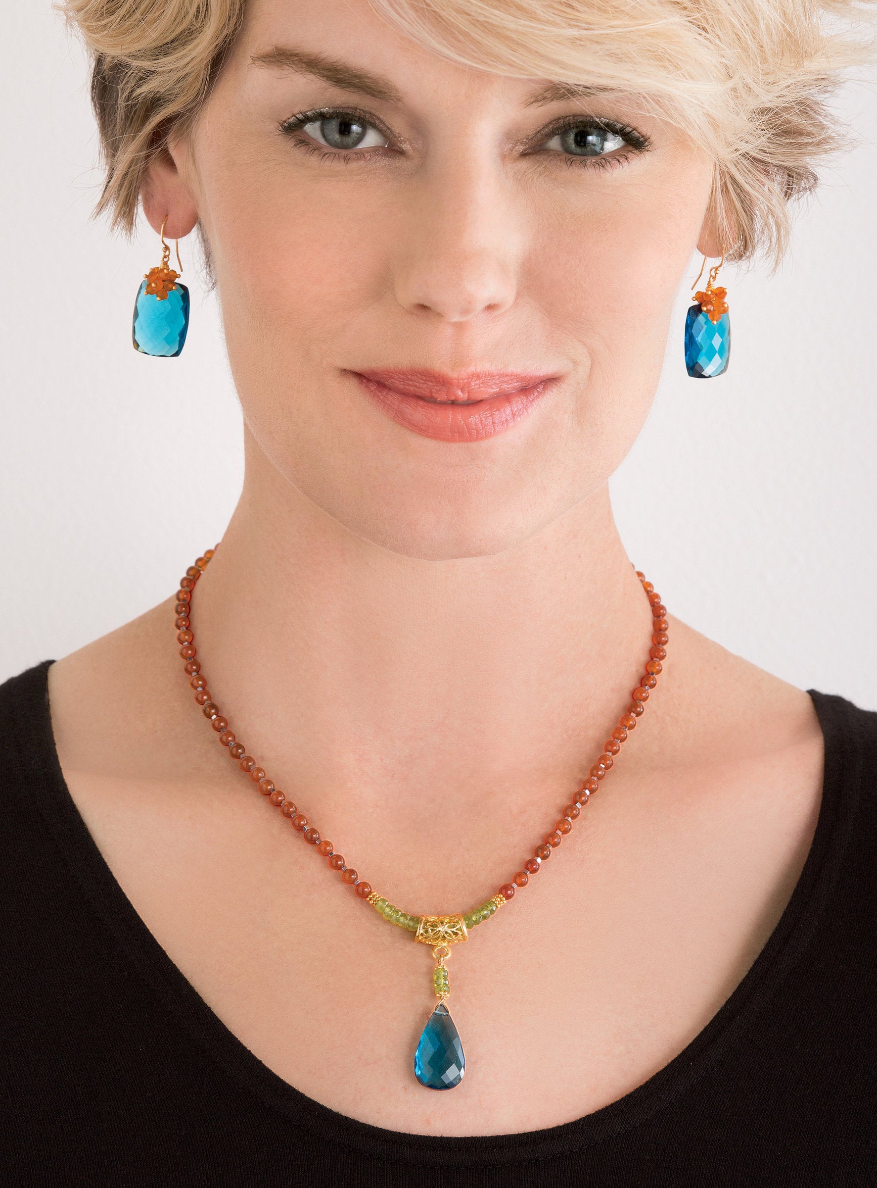 London Blue Quartz and Carnelian Earrings