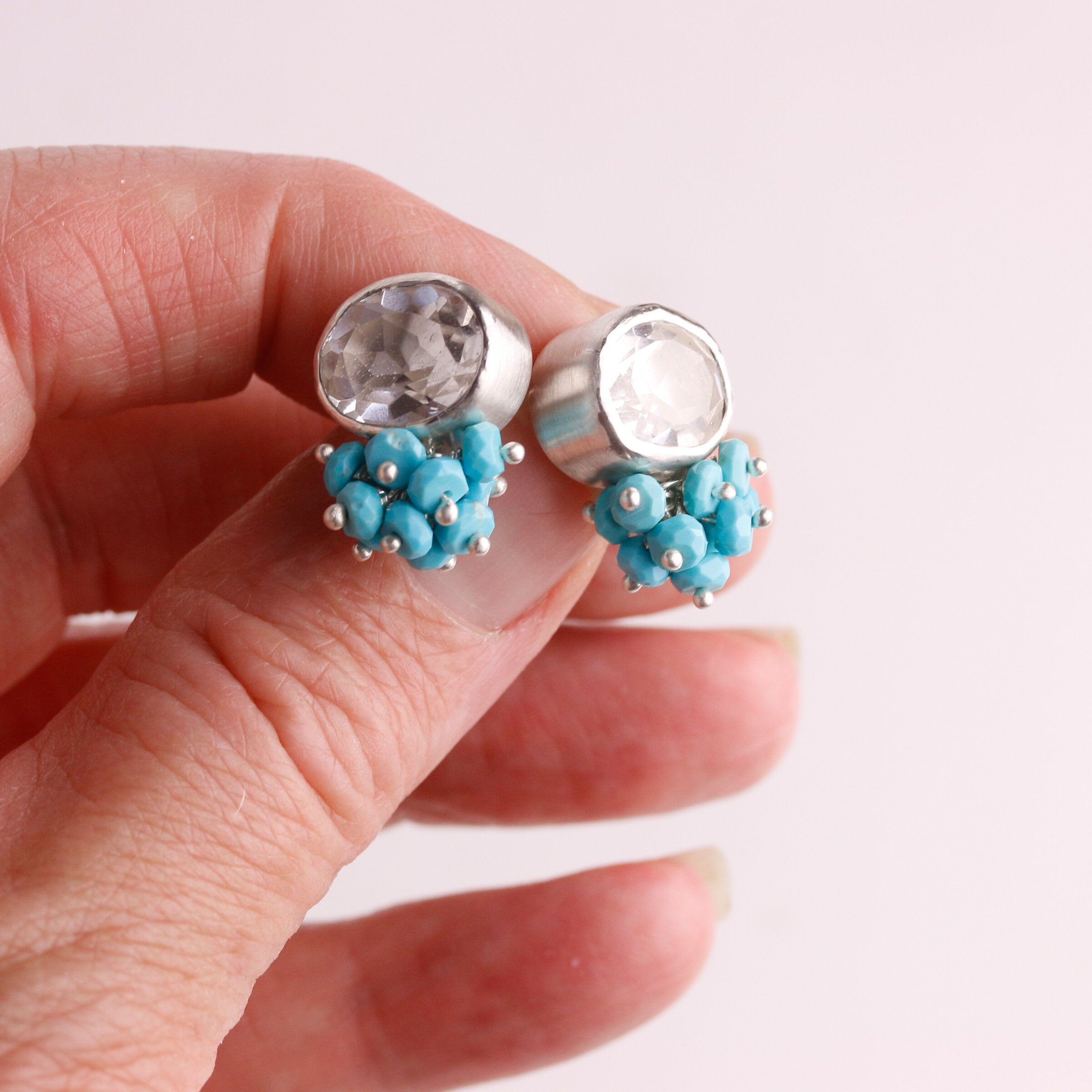 Faceted Crystal & Turquoise Clusters Earrings